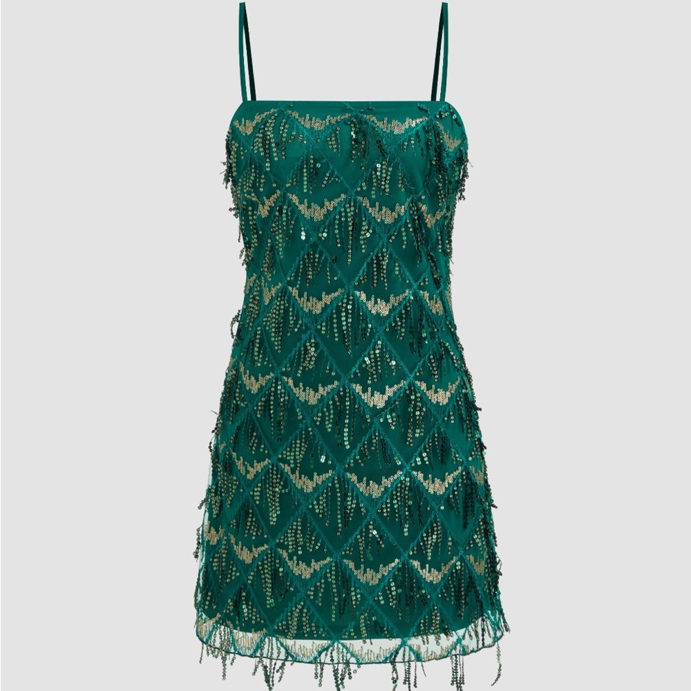 Cider Green and Gold Beaded Mini Dress